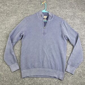 Faherty Sweater Mens Small Blue Organic Cotton 1/4 Zip Mock Neck Textured Knit